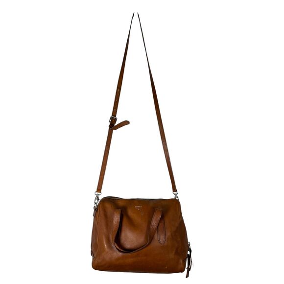 Fossil Brown Leather Satchel Crossbody Silver Highly Distressed Purse Handbag - Picture 2 of 8